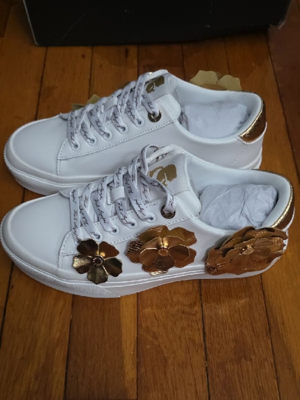 Karl Lagerfeld White Sneakers with Gold Floral Appliqué